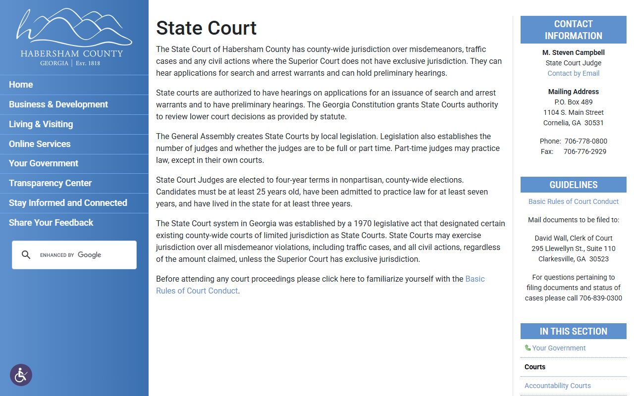 Habersham County court dockets State Court page