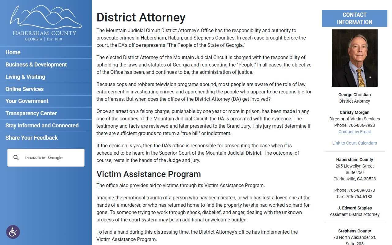 Habersham County criminal court records District Attorney page
