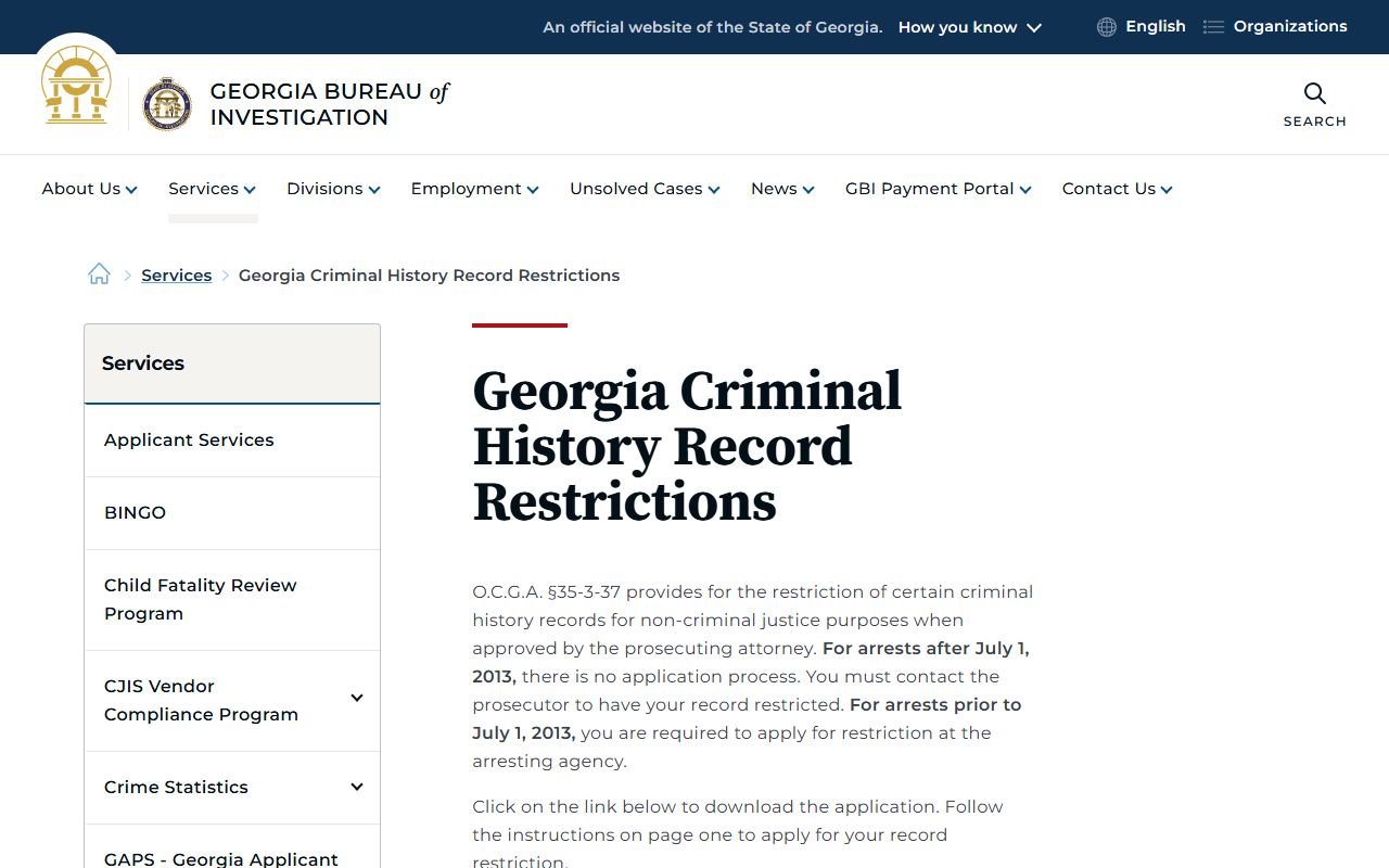 Habersham County criminal court records GBI record restrictions page