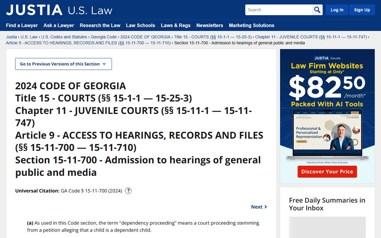 Habersham County criminal court records juvenile hearing access statute