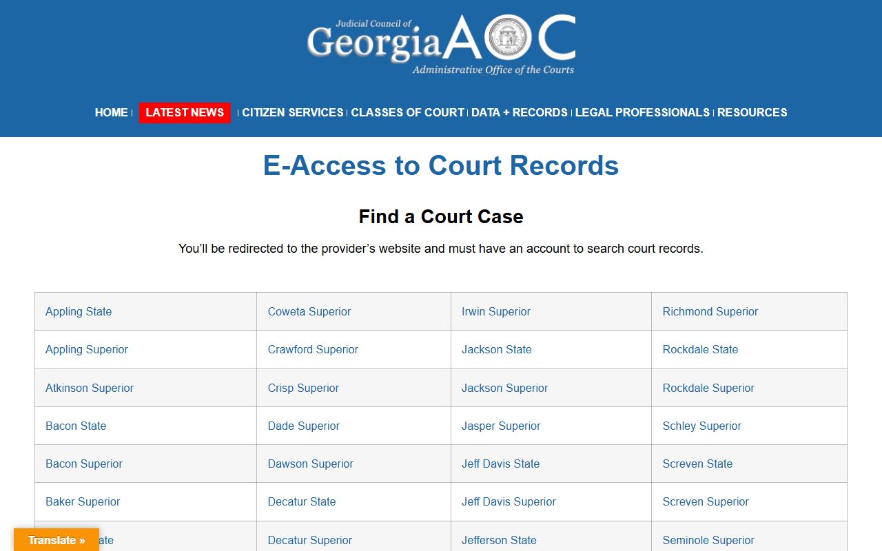 Habersham County court records Georgia e-access page