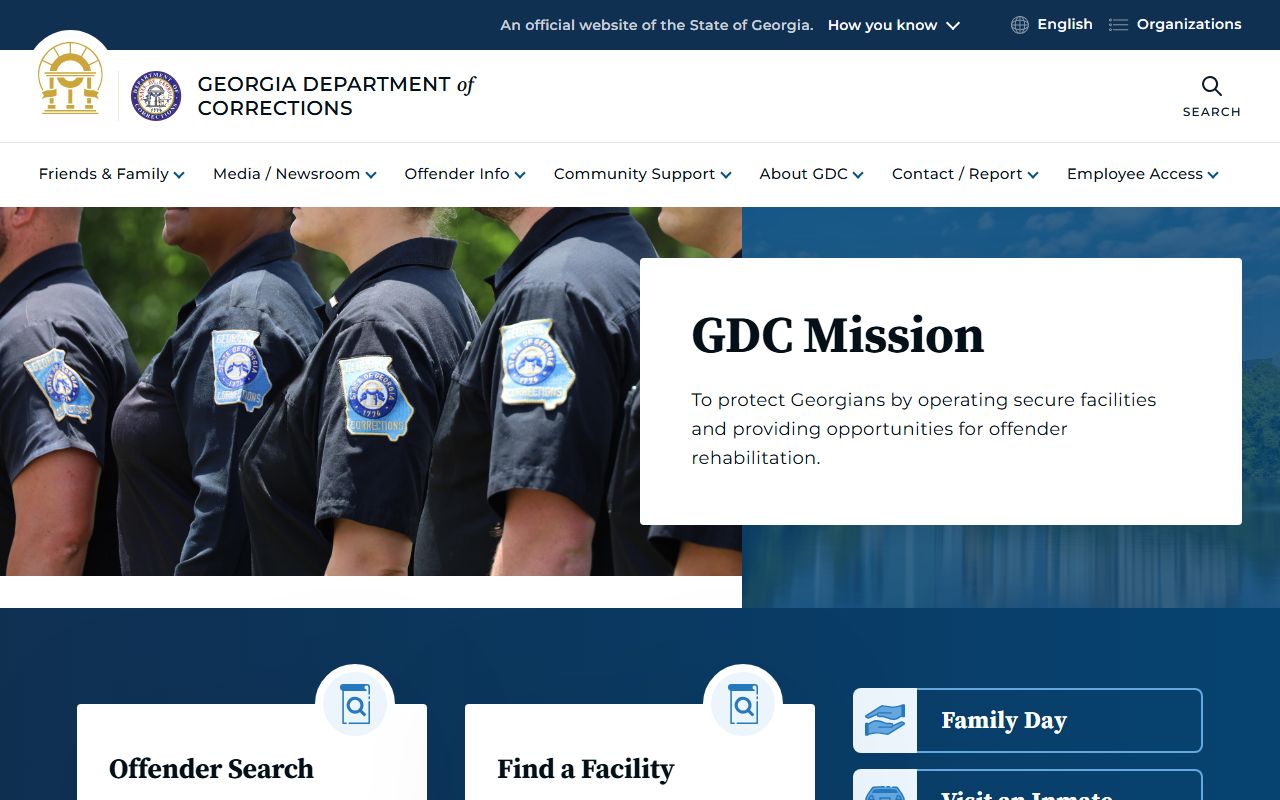 Georgia Department of Corrections homepage for offender search access
