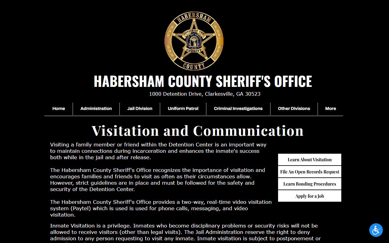 Habersham Sheriff's inmate visitation page for jail communication rules