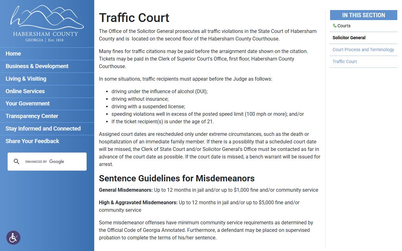 Habersham County Traffic Court page
