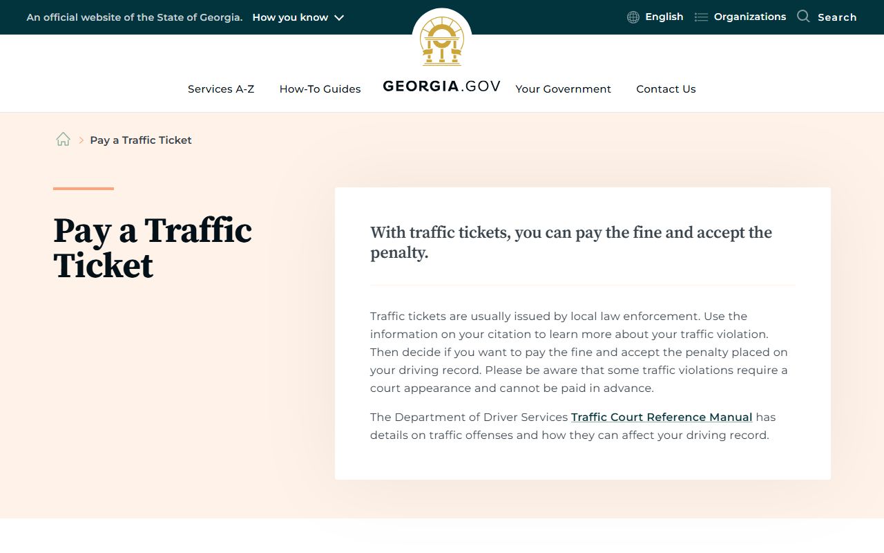 Georgia.gov traffic ticket payment guidance
