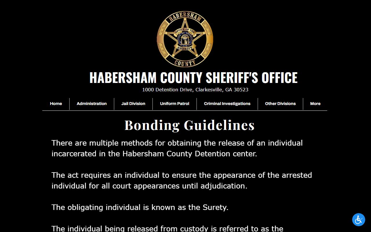 Habersham Sheriff's bonding procedures page for warrant resolution planning
